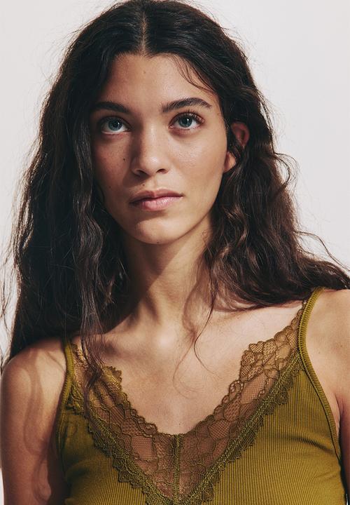 H&M - Lace-trimmed strappy top - golden olive