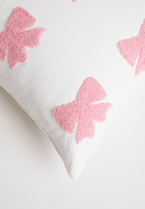 Pop Candy - Tufted bow all-over cushion cover - white/pink