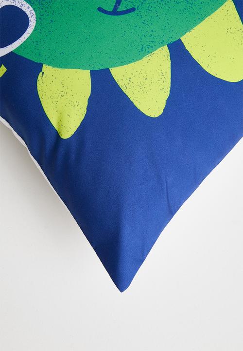 Pop Candy - Dino graphic & slogan cushion - sapphire blue/multi