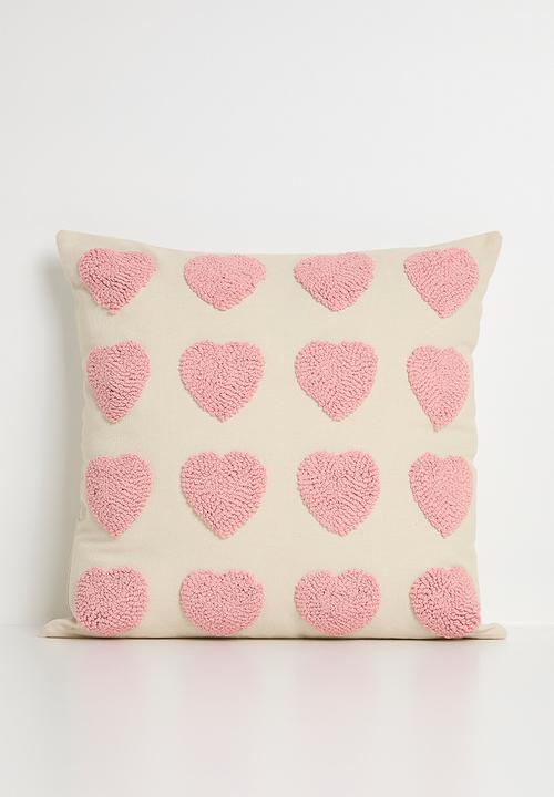 Pop Candy - Tufted heart all-over cushion cover - alabaster/pink