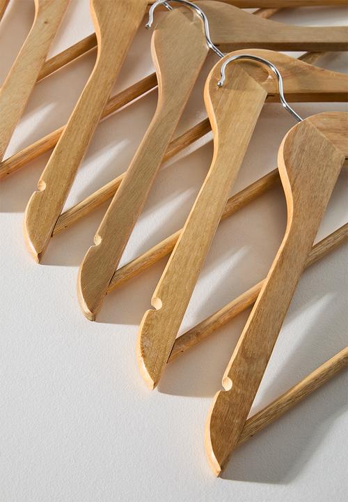Bathroom Solutions - Basic wood clothes hanger set of 6 - natural