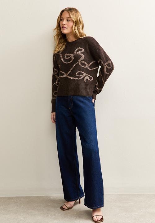 New Look - Sequin Bow Jumper - brown