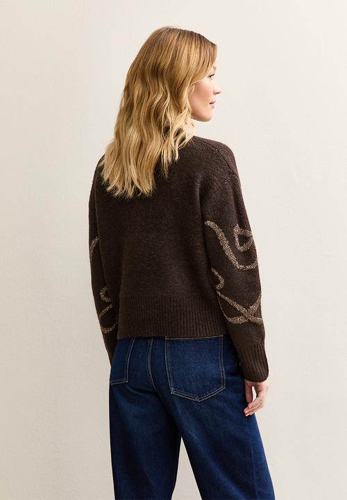 New Look - Sequin Bow Jumper - brown