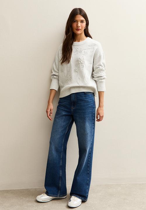 New Look - Floral chan jumper - grey