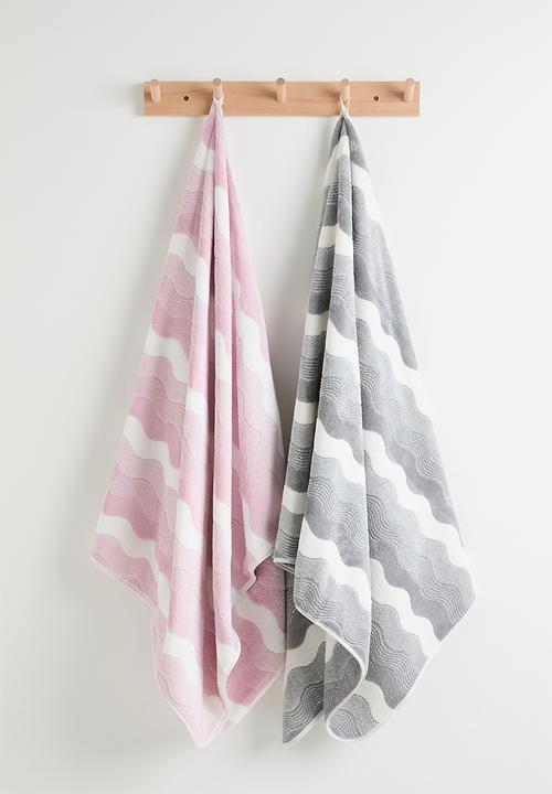 Pop Candy - Wave-patterned towel - grey/white