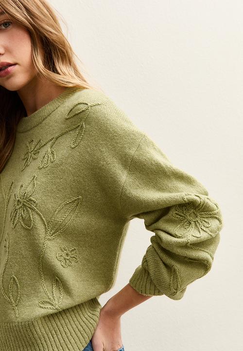 New Look - Floral chan jumper - green