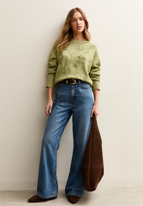 New Look - Floral chan jumper - green