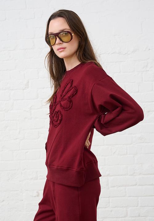 Me&B - Sequined Flower Sweat Top - Burgundy