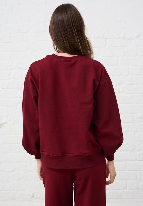 Me&B - Sequined Flower Sweat Top - Burgundy