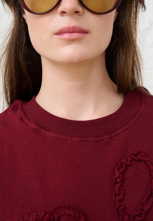 Me&B - Sequined Flower Sweat Top - Burgundy