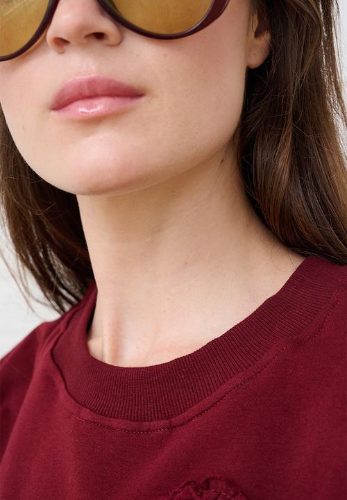 Me&B - Sequined Flower Sweat Top - Burgundy