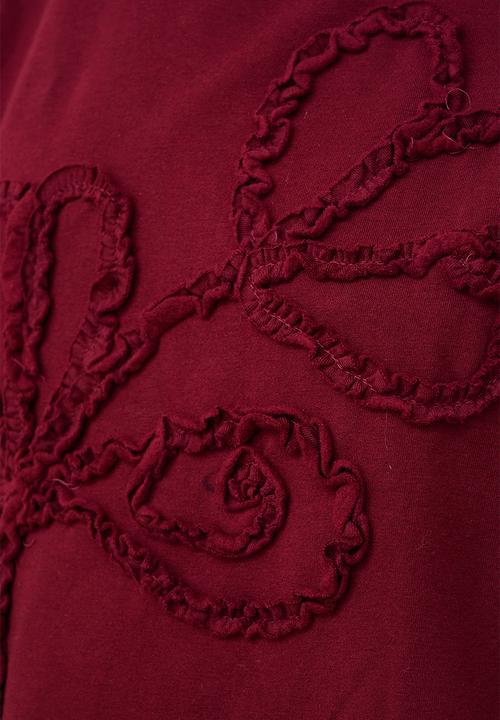 Me&B - Sequined Flower Sweat Top - Burgundy