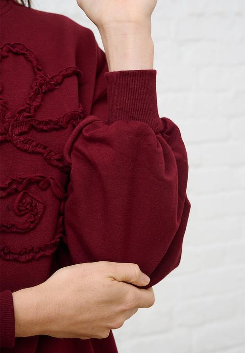 Me&B - Sequined Flower Sweat Top - Burgundy