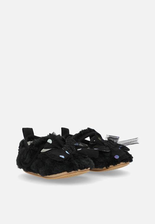 Pop Candy - Furry pumps with bow applique - black