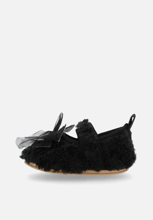 Pop Candy - Furry pumps with bow applique - black