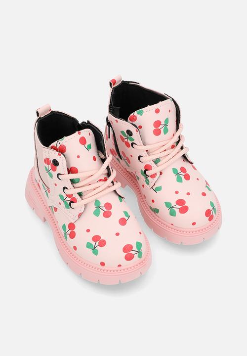 Pop Candy - Cherry aop lace-up boots - pink