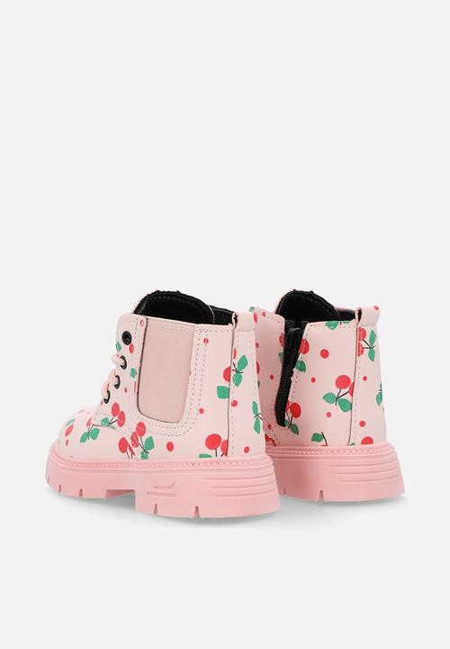 Pop Candy - Cherry aop lace-up boots - pink