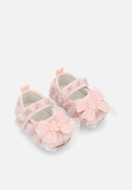 Pop Candy - Furry pumps with bow applique - pink