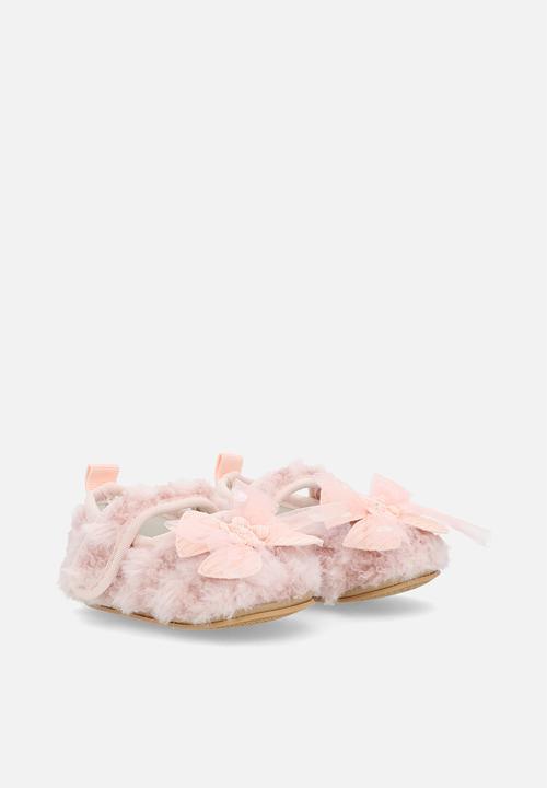 Pop Candy - Furry pumps with bow applique - pink
