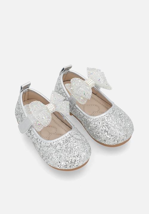 Pop Candy - Glitter pumps with applique bow - silver