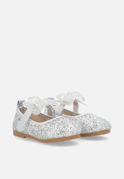 Pop Candy - Glitter pumps with applique bow - silver