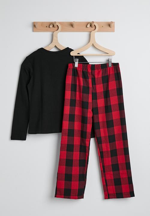 Pop Candy - Tee & flannel pants pj set - black/red