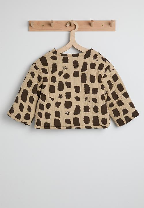 Pop Candy - Aop collarless quilted jacket - light brown