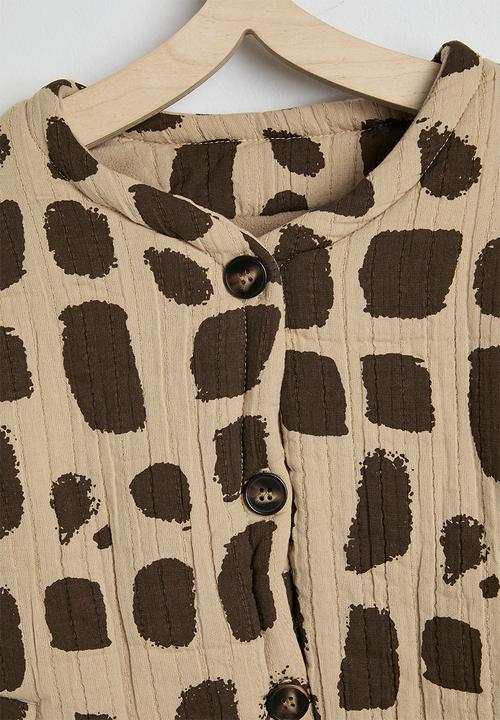 Pop Candy - Aop collarless quilted jacket - light brown