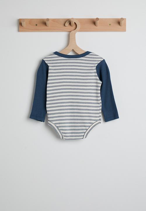 Pop Candy - Bear patch bodysuit - navy stripes/navy