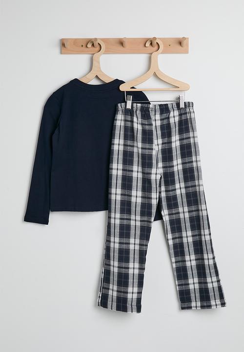 Pop Candy - Tee & flannel pants pj set - navy