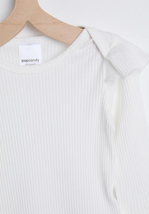 Pop Candy - Ribbed bodysuit with frilled shoulders - white
