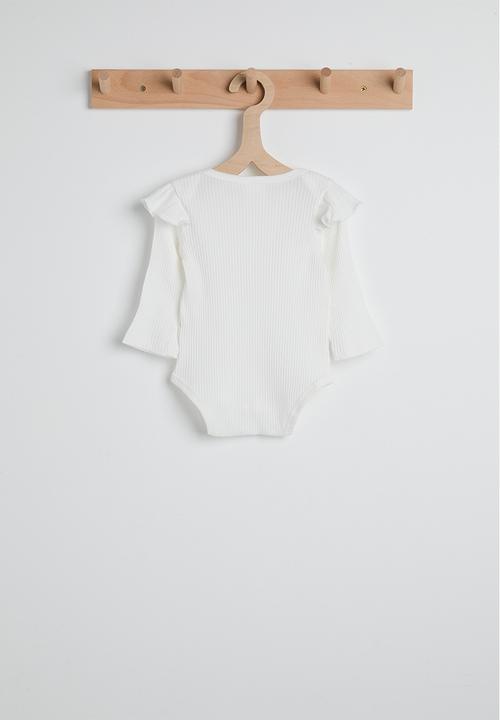 Pop Candy - Ribbed bodysuit with frilled shoulders - white