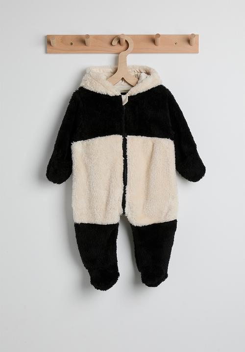 Pop Candy - Fleece panda romper - black / white