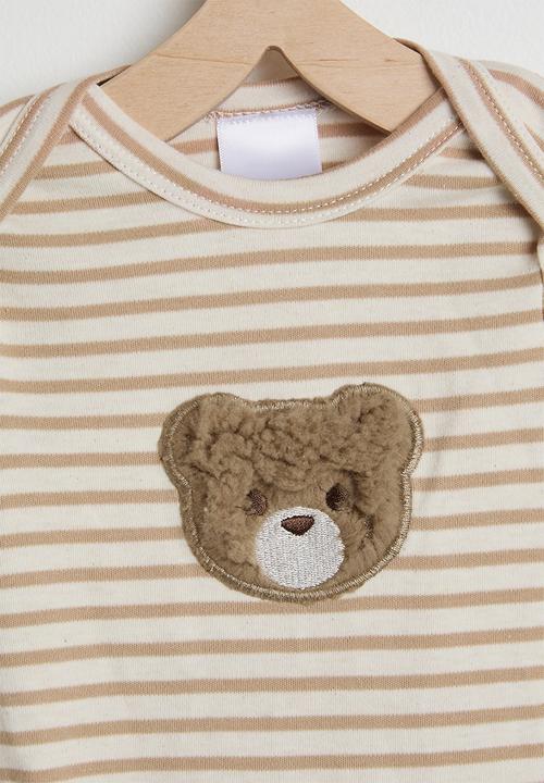 Pop Candy - Fluffy bear patch bodysuit - brown stripes