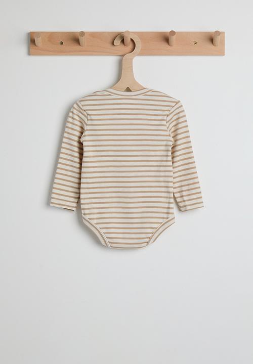 Pop Candy - Fluffy bear patch bodysuit - brown stripes