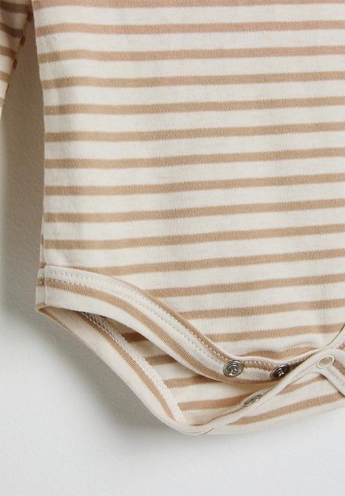 Pop Candy - Fluffy bear patch bodysuit - brown stripes