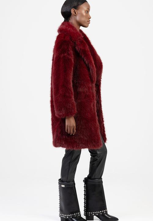 SISSY BOY - Queen Of Hearts Faux Fur Coat - Burgundy
