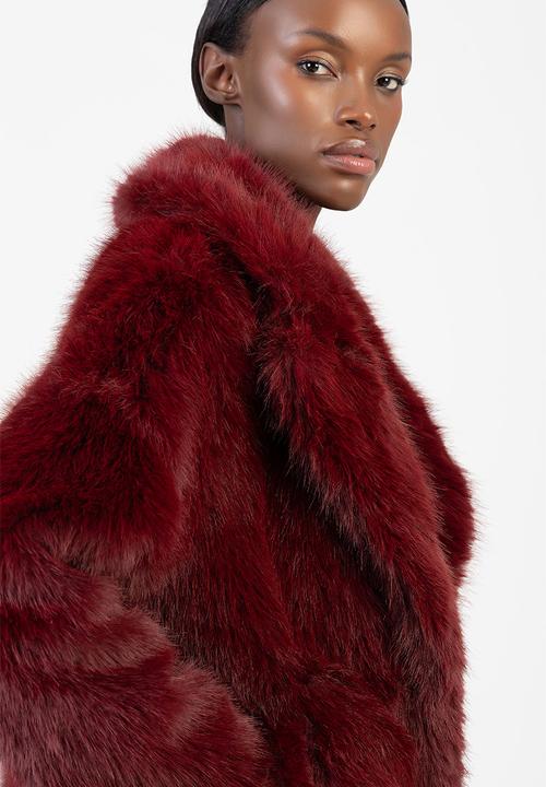 SISSY BOY - Queen Of Hearts Faux Fur Coat - Burgundy
