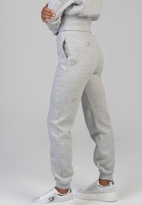 SISSY BOY - Running To You Track Pants With A Cuffed Ankle And All Over Branding - Grey Melange