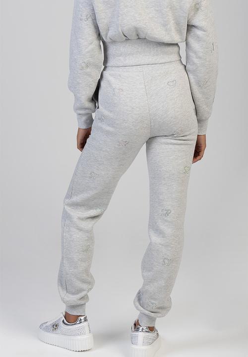 SISSY BOY - Running To You Track Pants With A Cuffed Ankle And All Over Branding - Grey Melange