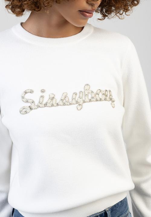 SISSY BOY - Fine By Me Knit Jersey With Bling And Pearl Branding - Off White