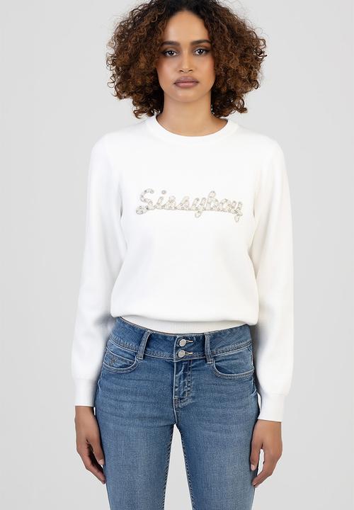 SISSY BOY - Fine By Me Knit Jersey With Bling And Pearl Branding - Off White