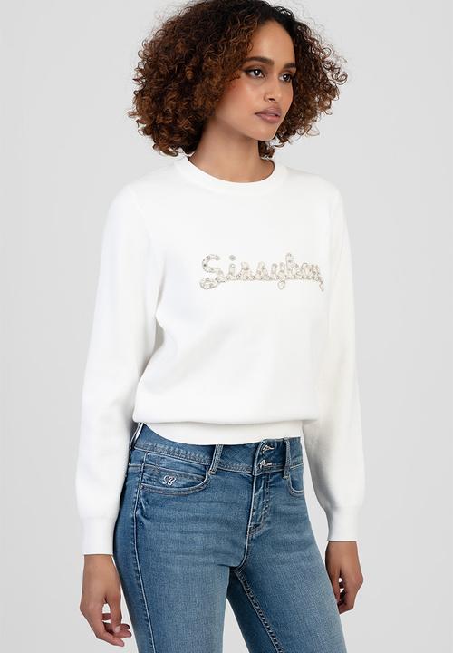 SISSY BOY - Fine By Me Knit Jersey With Bling And Pearl Branding - Off White
