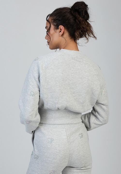 SISSY BOY - Running To You Cropped Sweat Top With All Over Bling Branding - Grey Melange
