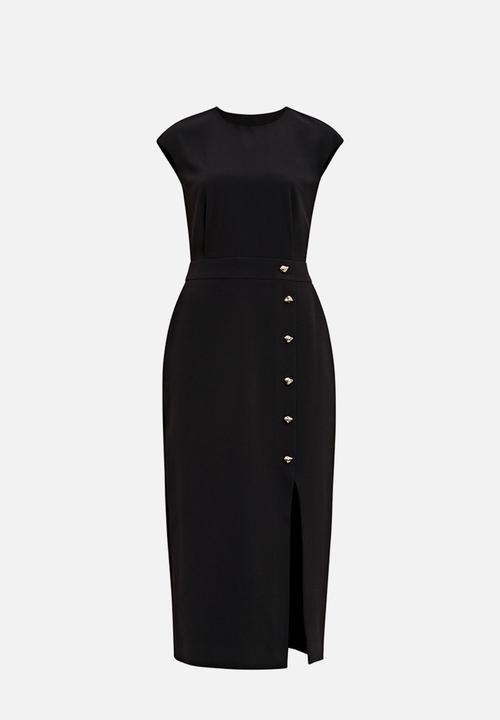 Forever New - Lisette Column Button Midi Dress in Black