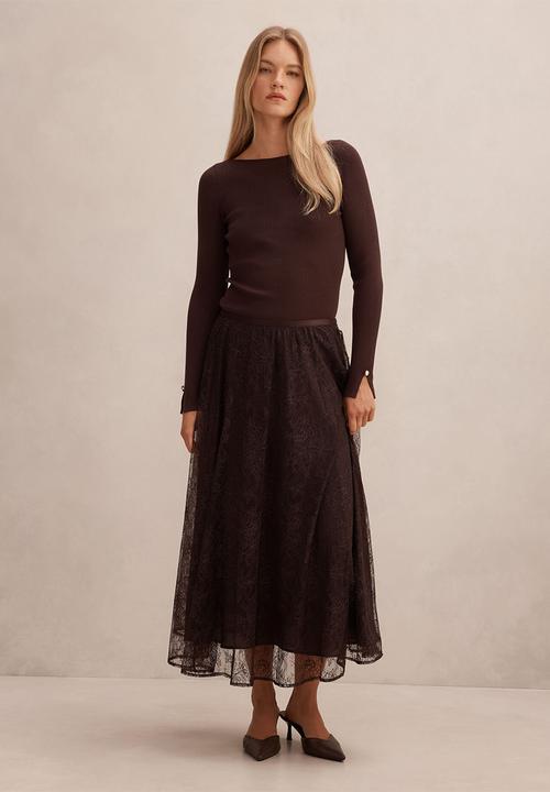 Forever New - Heather Lace Midi Skirt In Chocolate
