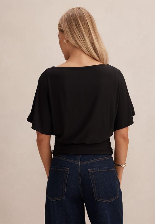 Forever New - Piper cinched flutter sleeve top in black