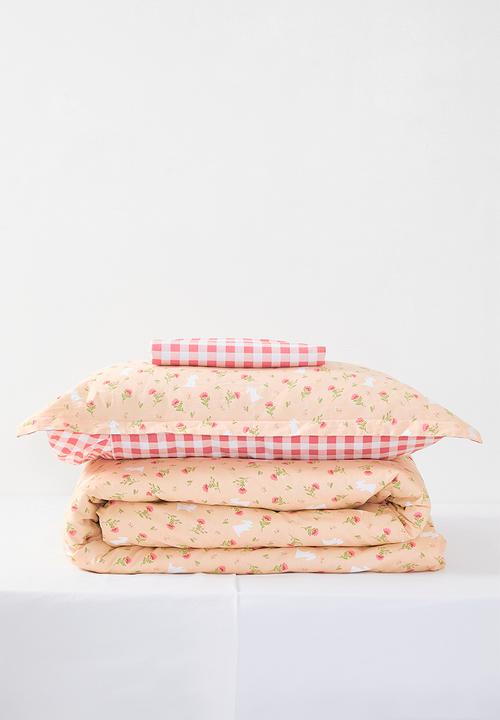 Pop Candy - 200TC floral aop duvet cover set - peach/pink gingham