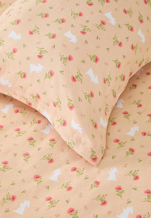 Pop Candy - 200TC floral aop duvet cover set - peach/pink gingham