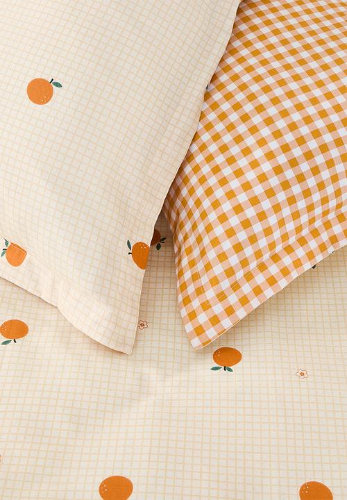 Pop Candy - 196TC orange aop duvet cover set - pale peach/orange gingham